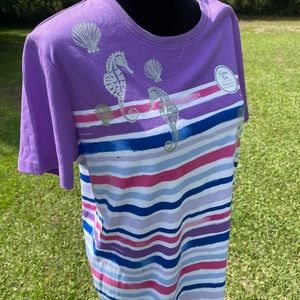 NWT Kim Rogers Petite Short Sleeve Bayside Stripe T Shirt